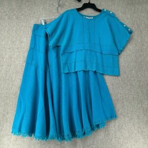 VTG‎ 2 pc Thick Cotton Flare Flowy Maxi Dress Handmade Southwestern Mexican